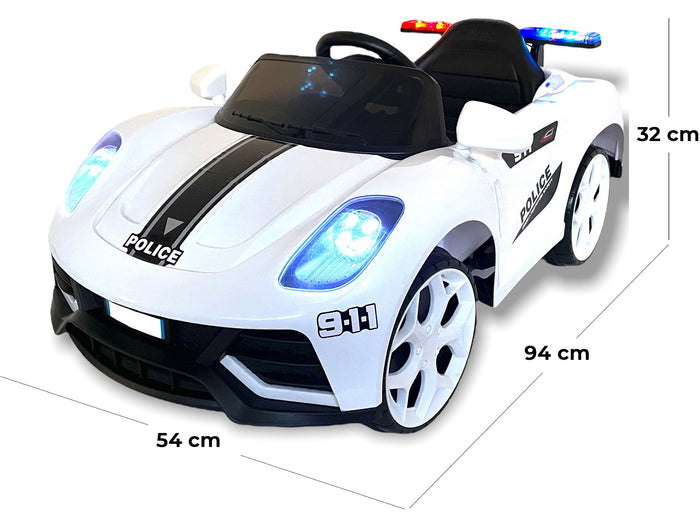 Macchina Elettrica della Polizia per Bambini 6V Police Bianca