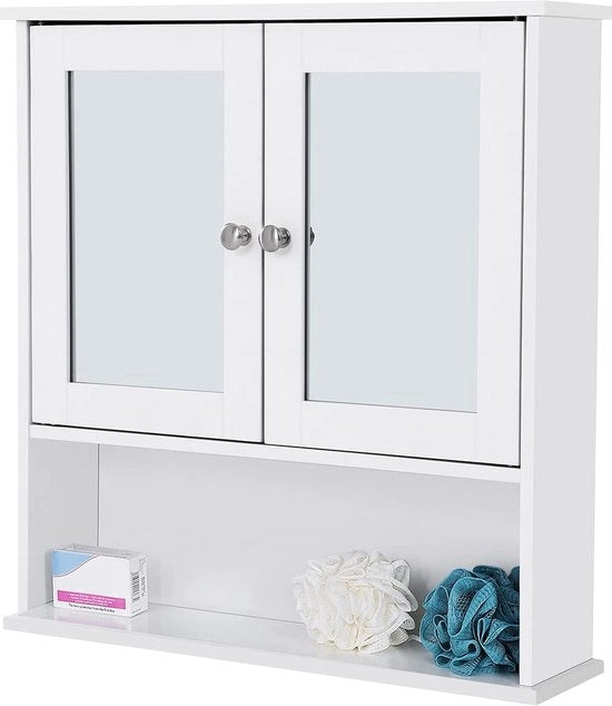 Cassettone Specchio - Bagno - 2 Porte - 1 Scomparto - Legno - Bianco