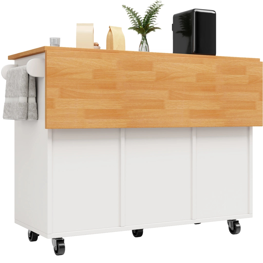 Isola da cucina 122x74.5x91.5 cm pieghevole con 8 cassetti; MDF bianco