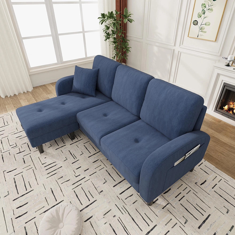 Divano angolare in velluto a coste - Xylo - 166x118x77 cm - Design modulare, ideale per soggiorni, appartamenti e uffici