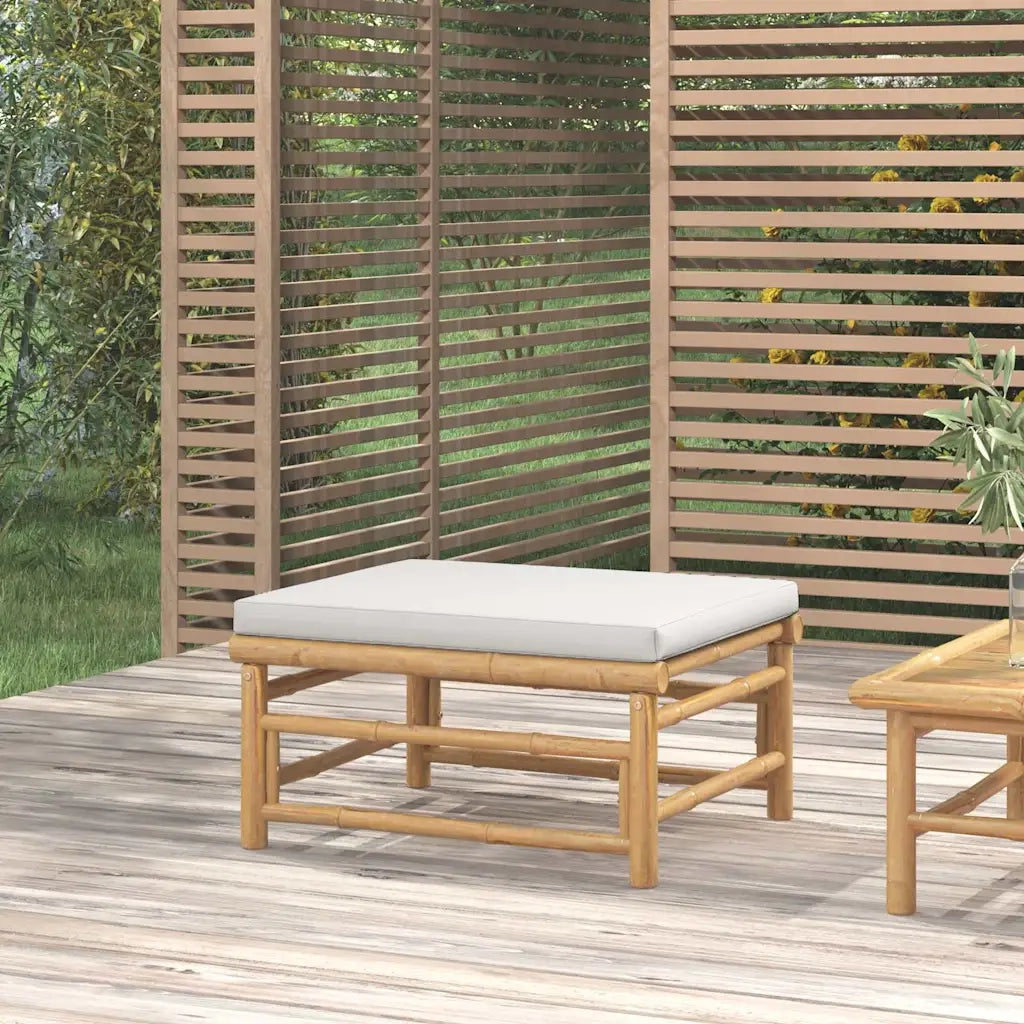 Poggiapiedi da Giardino con Cuscino Grigio Chiaro in Bamb¨´ CFW2592133