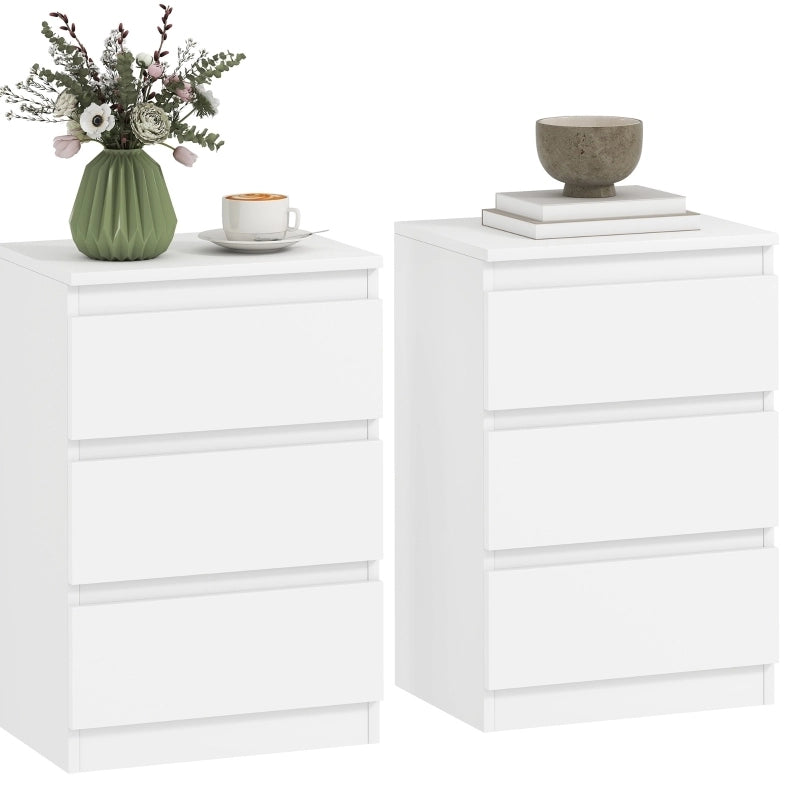 COMODINO Set da 2 pezzi con 3 cassetti 40x30x59,5 cm Bianco MDF