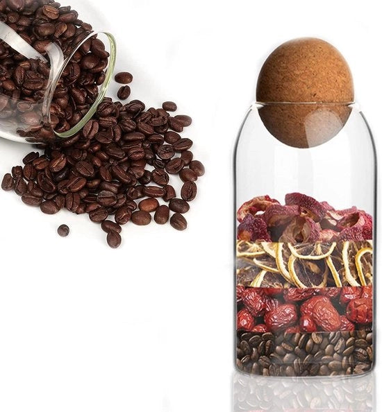 Vasca di Stoccaggio in Vetro con Cappuccio a Forma di Sfera - 800 ml - Vasca di Stoccaggio per Cucina, Ristorante - Tè, Caramelle, Erbe - Contenitore di Stoccaggio