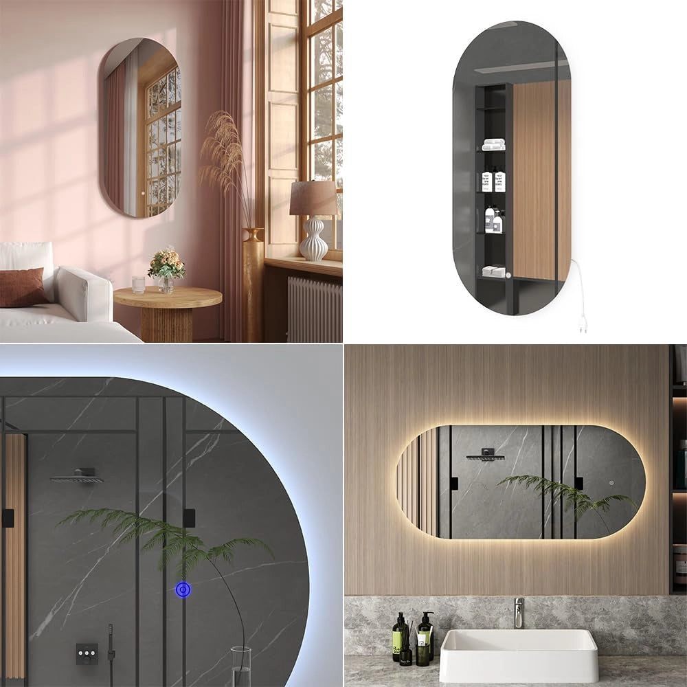 Specchio bagno, Bianco, 110 x 50 cm con illuminazione a LED, per montaggio a parete con sorgente luminosa LED integrata