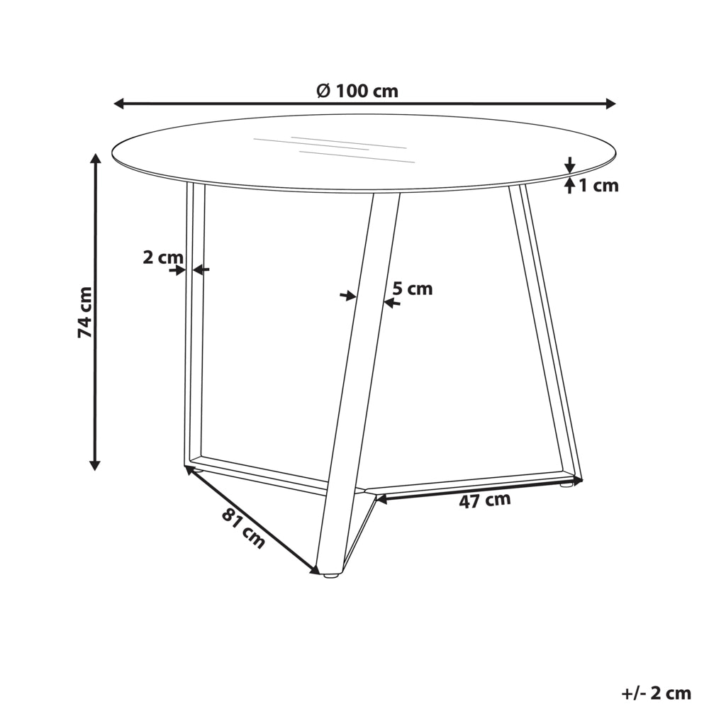 Tavolo da pranzo Gambe in metallo Nero Piano rotondo in vetro temperato 100 cm Capacità 4 persone Design moderno