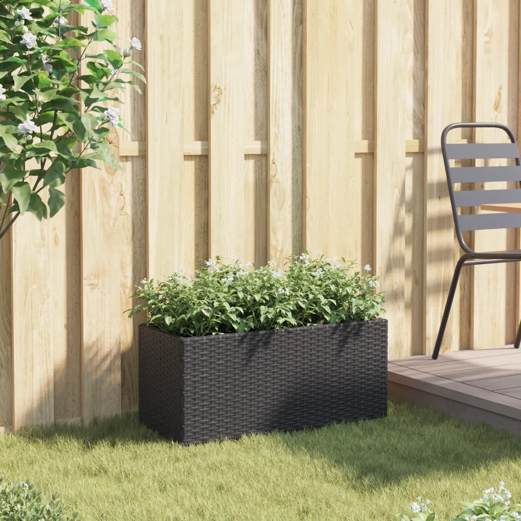 Fioriera | Cassetta per fiori | Vaso da Giardino con 2 Vasi Nera 72x30x32 cm in Polyrattan