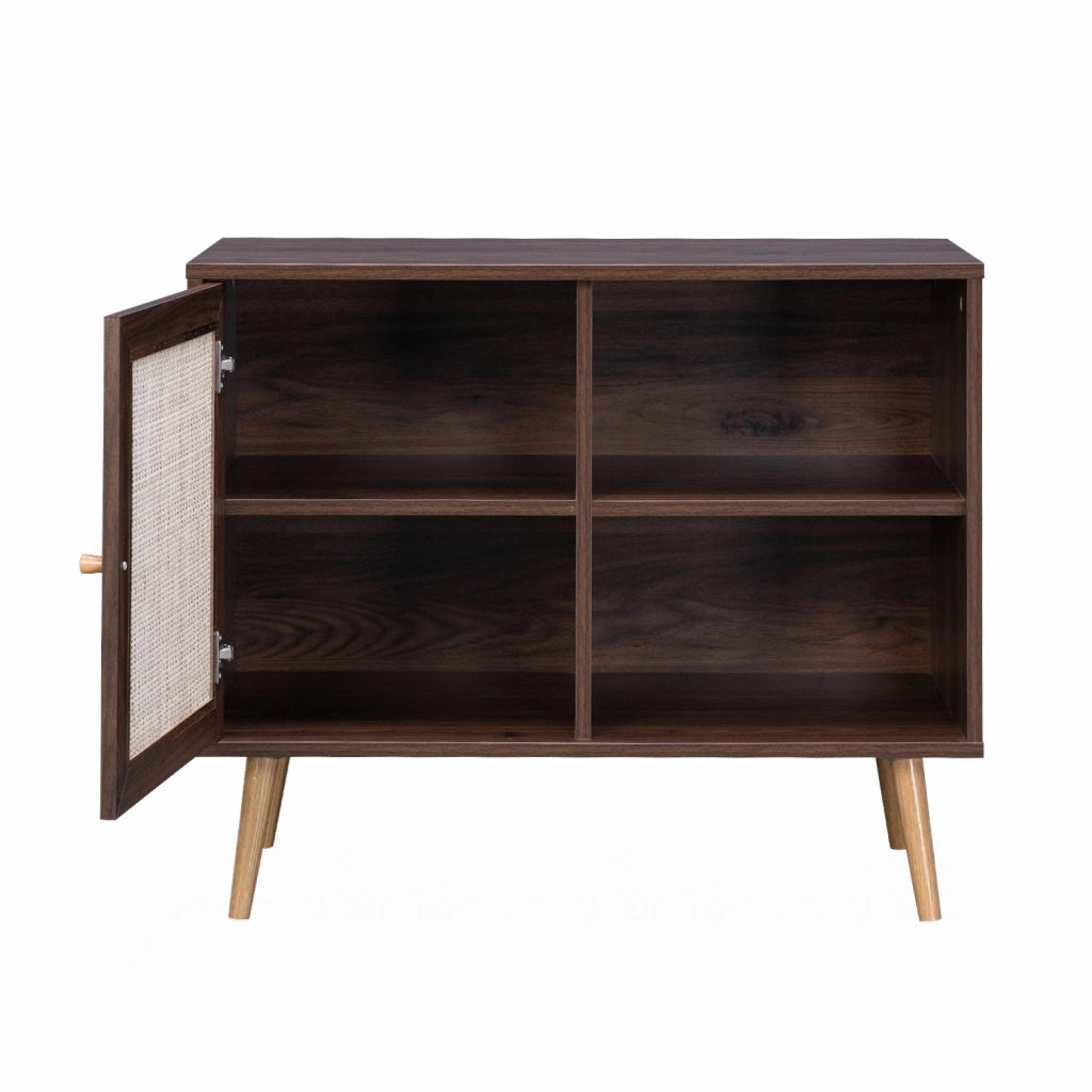 Credenza in cannage, 1 anta, 80cm, marrone scuro