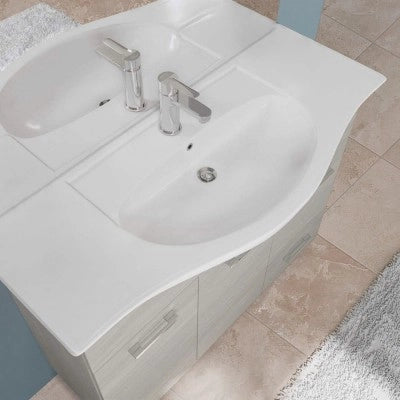 Mobile bagno da terra 105 cm rovere grigio completo di specchio con pensile e LED