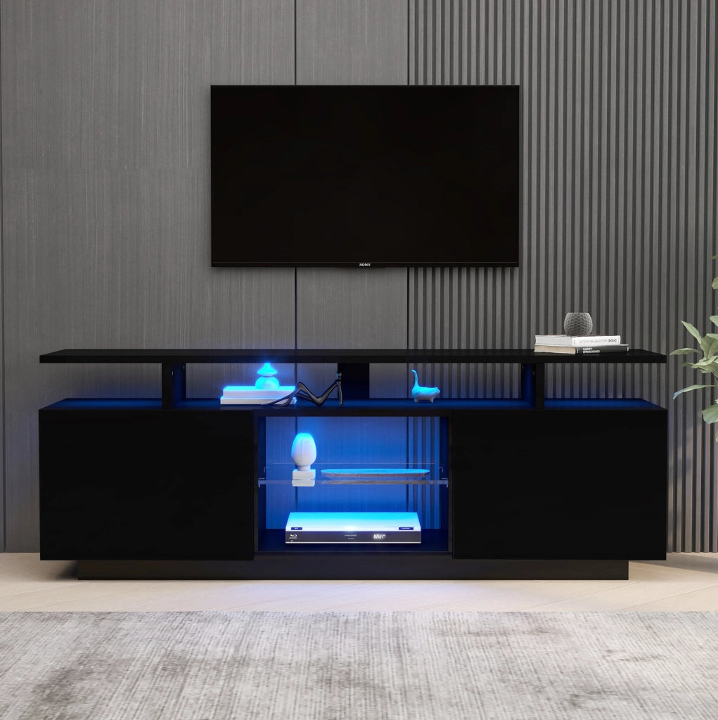 Mobile TV 140x35x55 cm con illuminazione LED controllata da app; in truciolare nero