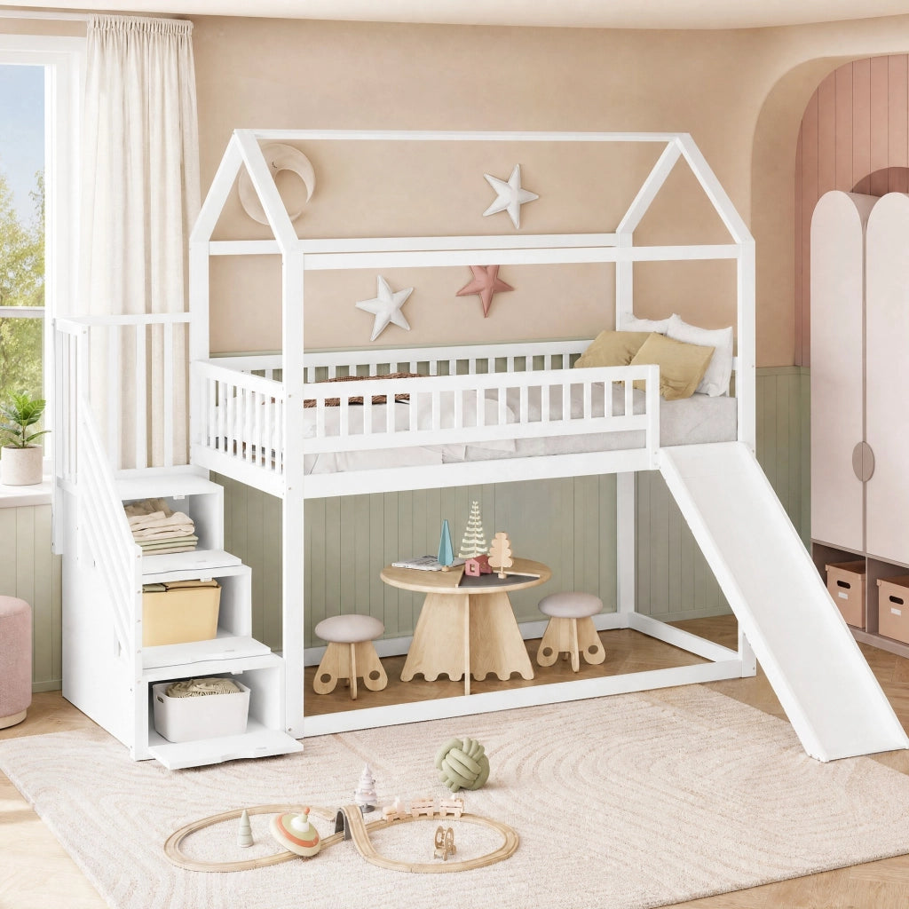 Letto a soppalco per bambini 90x200 cm con scivolo