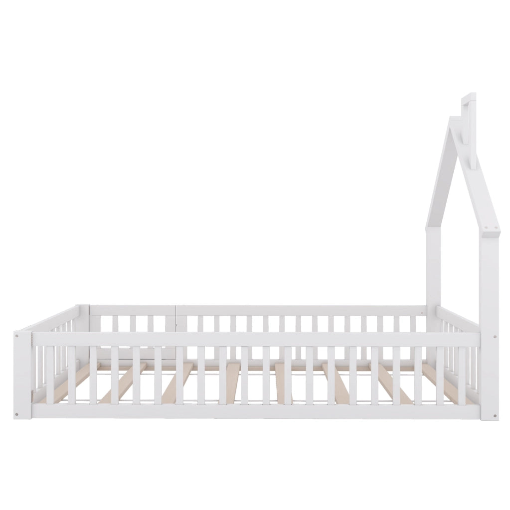 Letto a casetta per bambini 90x200 cm con camino bianco