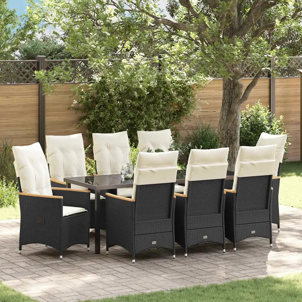 Set da Pranzo per Giardino con cuscino 9 pcs Nero polyrattan 3379610