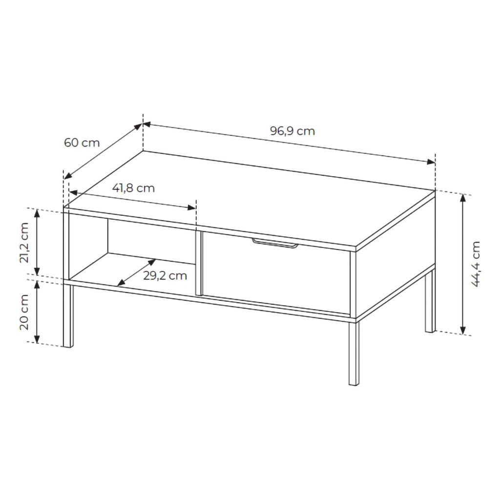Karo, Tavolino da Salotto 2 Cassetti, 97x60x44h cm Nero Antracite