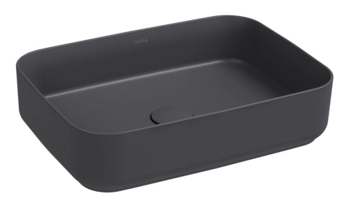 Lavabo rettangolare da appoggio senza troppo pieno in ceramica senza foro rubinetto - Antracite Opaco