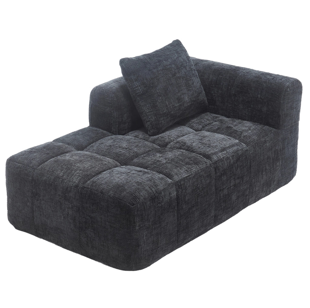 chaise longue 158x90x60 cm in ciniglia nera con cuscino e tasche laterali