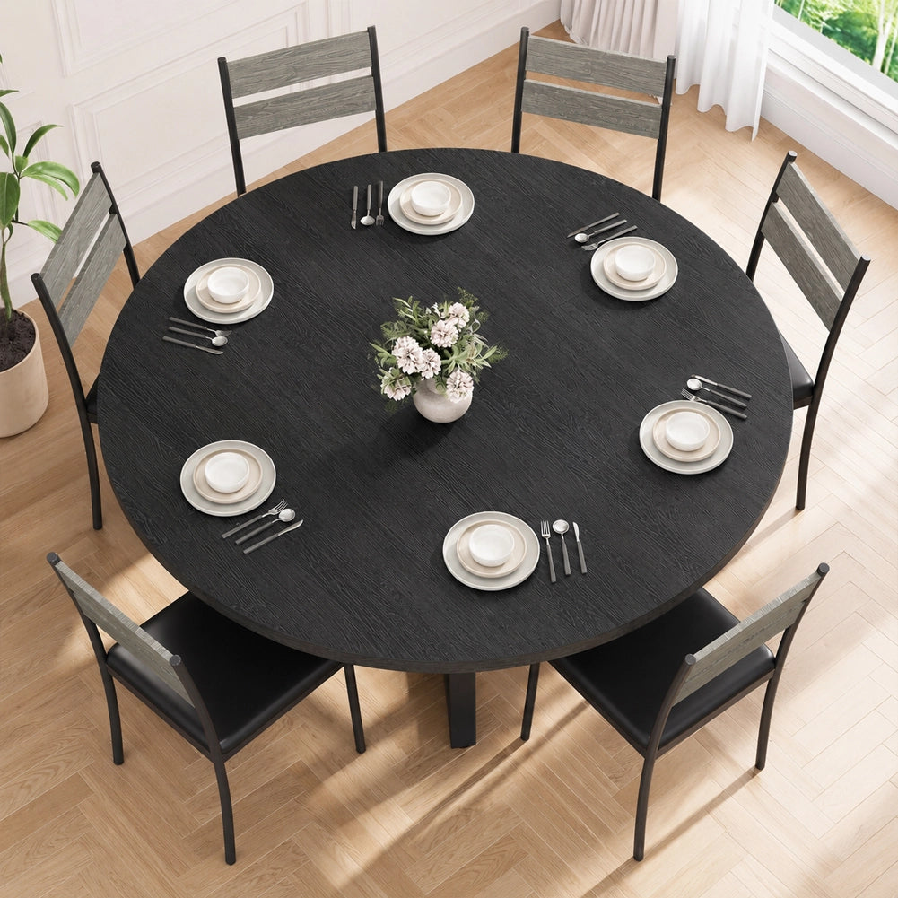 Tavolo per Sala da Pranzo Tondo Nero con Ripiano Portaoggetti 120x120x76cm