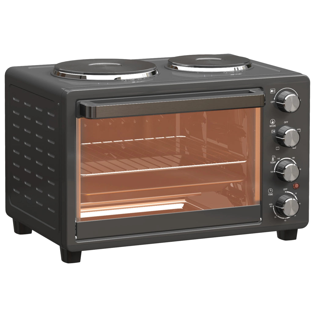 Mini Forno Elettrico 28 L 2600 W con 2 Piastre; 3 Modalità; Temperatura 100-230°C e Timer 60 Min