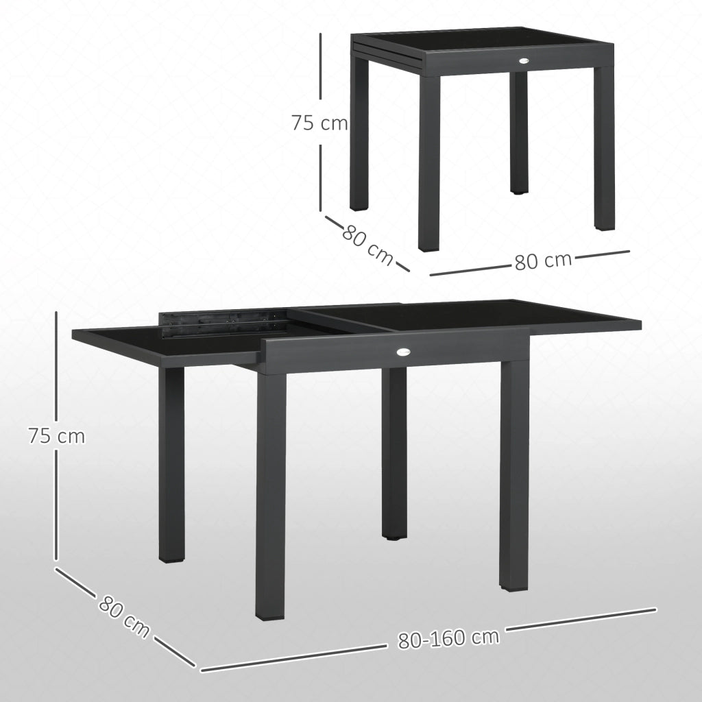 Tavolo da giardino allungabile in alluminio con piano in vetro temperato 80-160x80x75cm ¨C Xylo ¨C Nero