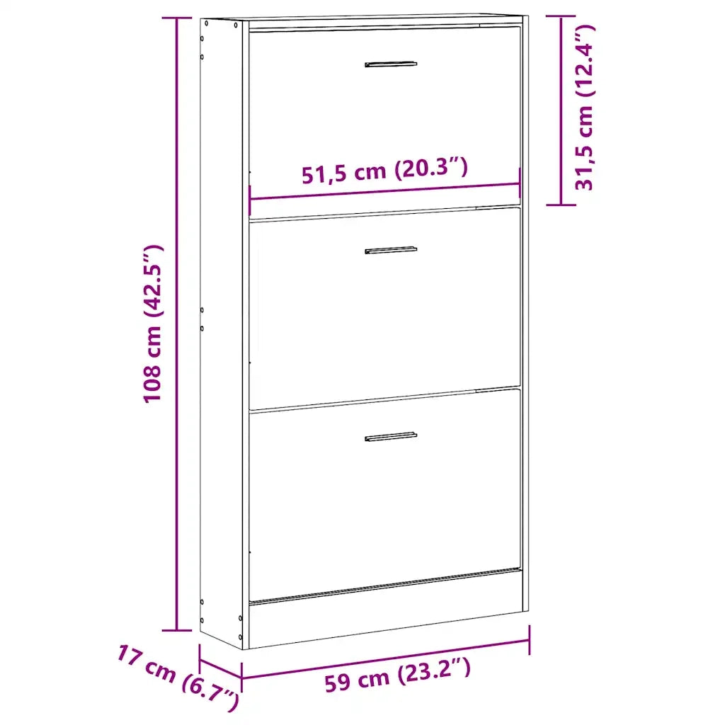 Scarpiera Grigio Cemento 59x17x108 cm in Legno Multistrato