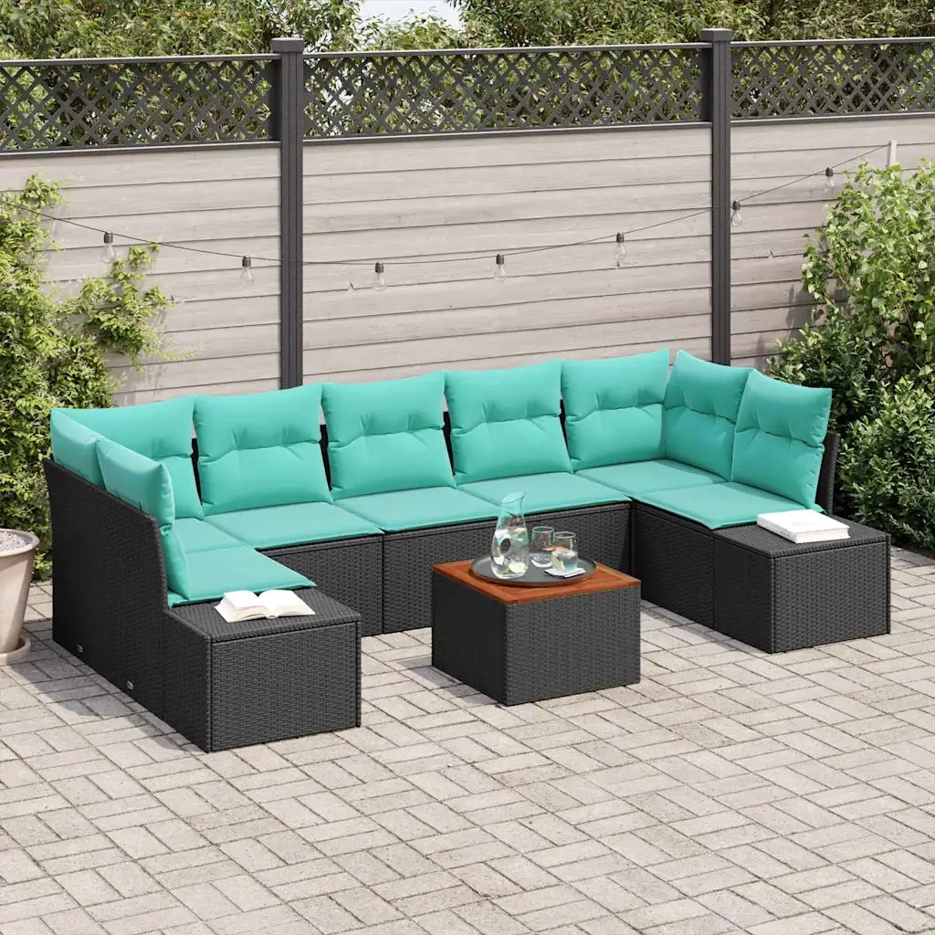 Set Divano da Giardino 8 pz Nero polyrattan 3347928