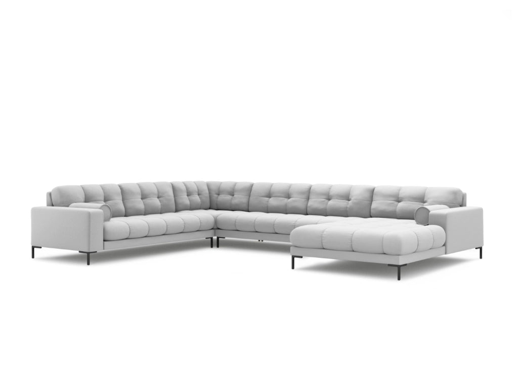 Cosmopolitan Design - Divano panoramico sinistro "Bali" 7 posti in tessuto strutturato grigio chiaro 