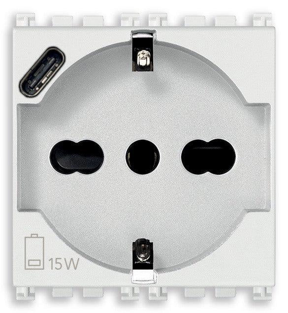 VIMAR Presa 2P+T 16A universale + USB C bianco - 19210.USB.B