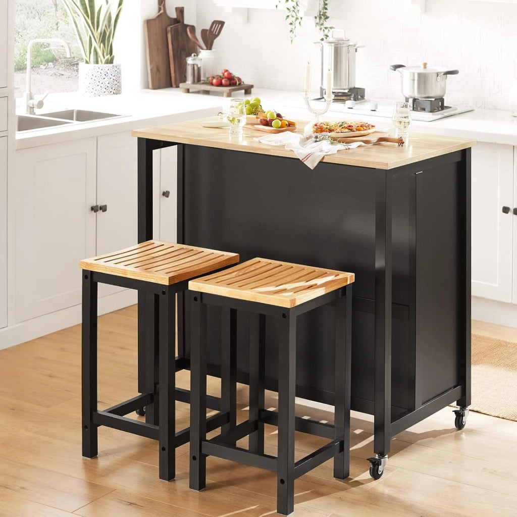 Mobile Cucina Salvaspazio Carrello Cucina con Ruote Credenza Cucina Mobiletto Cucina Dispensa Isola Cucina Mobile Cucina con Cassetti Piano in Legno Nero 98x94x58 cm FKW74-SCH