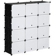 Scarpiera modulare 125x32x125 cm in plastica nera e bianca， 12 cubi