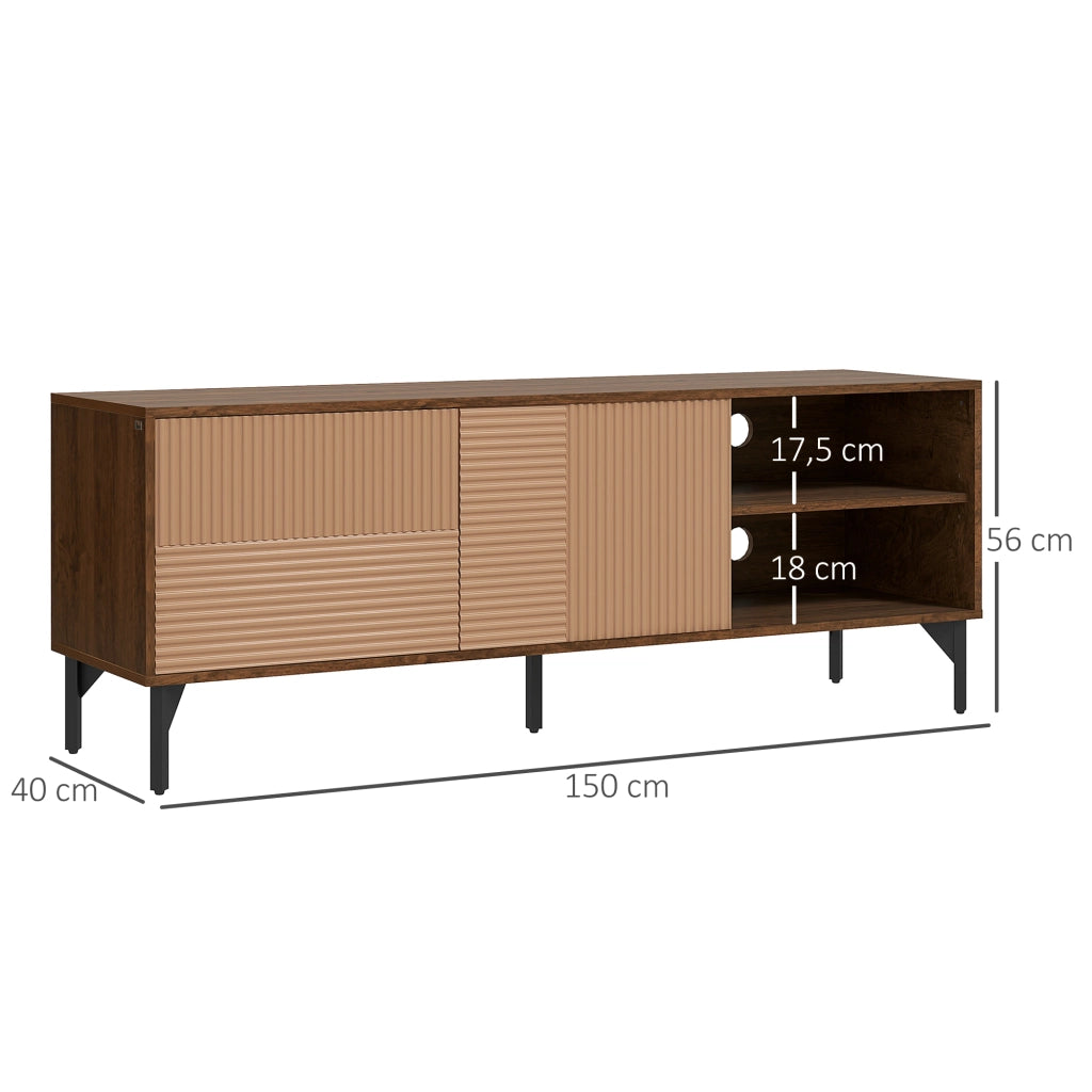 EasyComfort Mobile Porta TV fino 65" con 2 Armadietti e 2 Vani Aperti in Legno, 150x40x56cm, Marrone