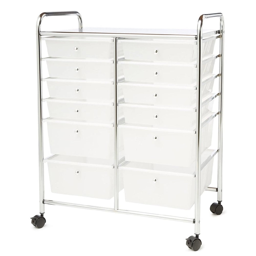 Carrello Cassettiera Multiuso 12 Cassetti Bianco 4Ruote Casa Ufficio Estetica Tattoo