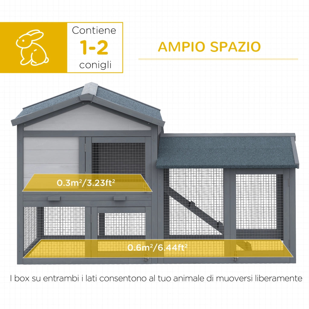 Gabbia per Conigli in Legno da Esterno con Casetta ¨C zephmum ¨C 147x54x84cm