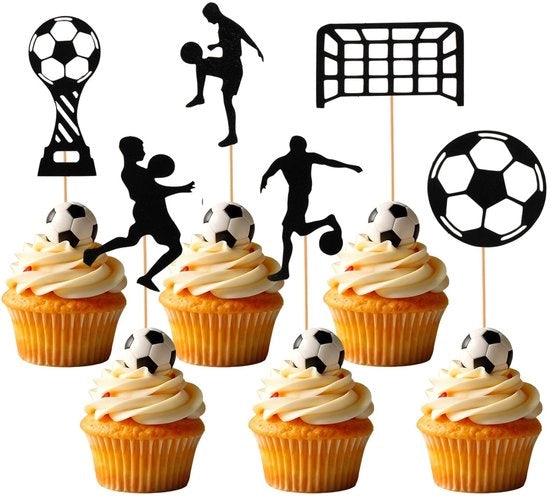 Decorazioni per torta da calcio 24 pezzi - Decorazioni per muffin da calcio - Cupcake toppers - Decorazioni per festa di calcio - Decorazione per festa sportiva - Nero acrilico - Caketoppers