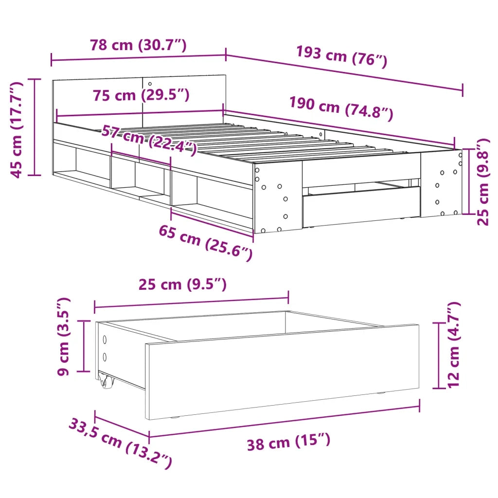 Giroletto Cassetto Rovere Sonoma 75x190 cm Legno Multistrato