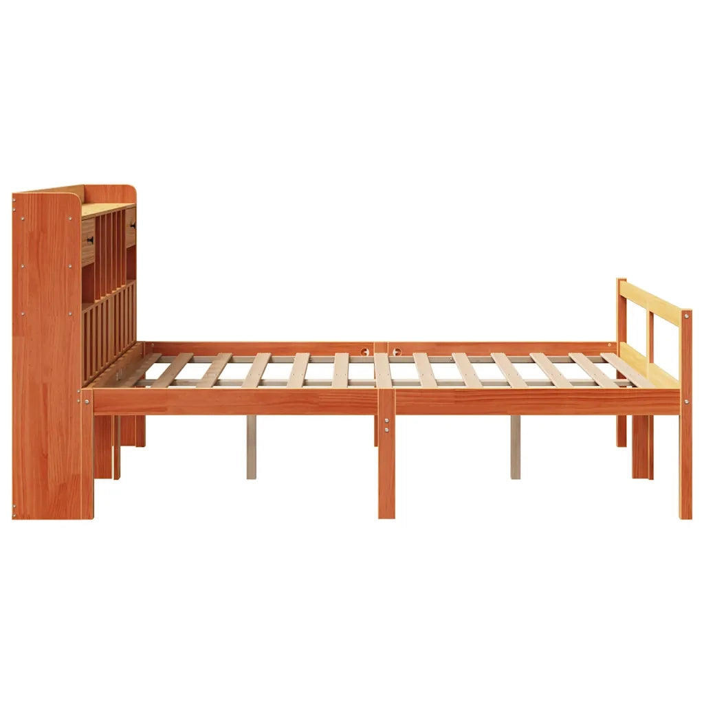 vidaXL Letto Libreria senza Materasso Marrone Cera 160x200 cm in Pino
