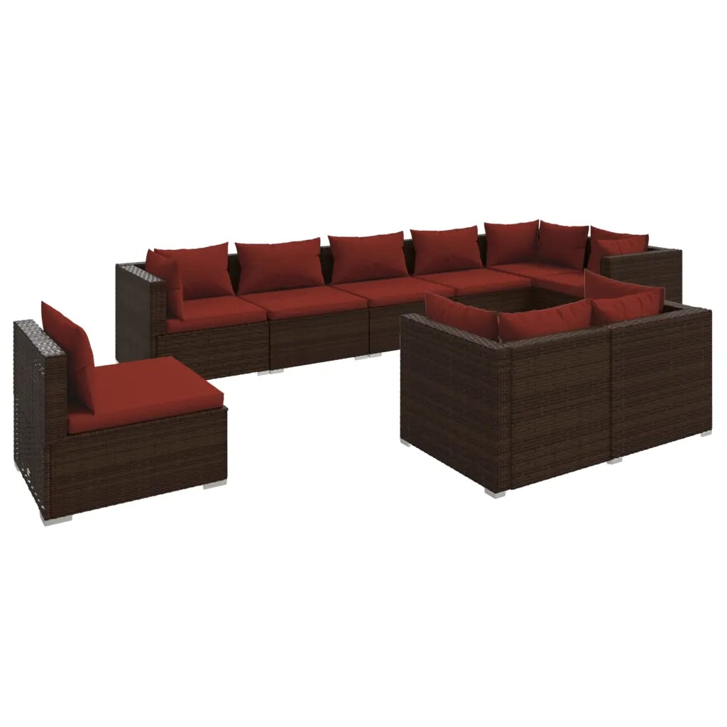 Set Divani da Giardino 9 pz con Cuscini in Polyrattan Marrone 3102627