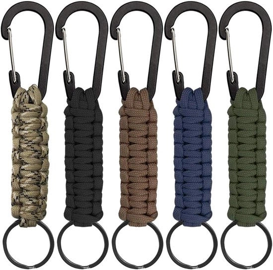 Paracord-sleutelhangers con karabina - 5 pezzi per confezione - design unisex - adatto per attività outdoor