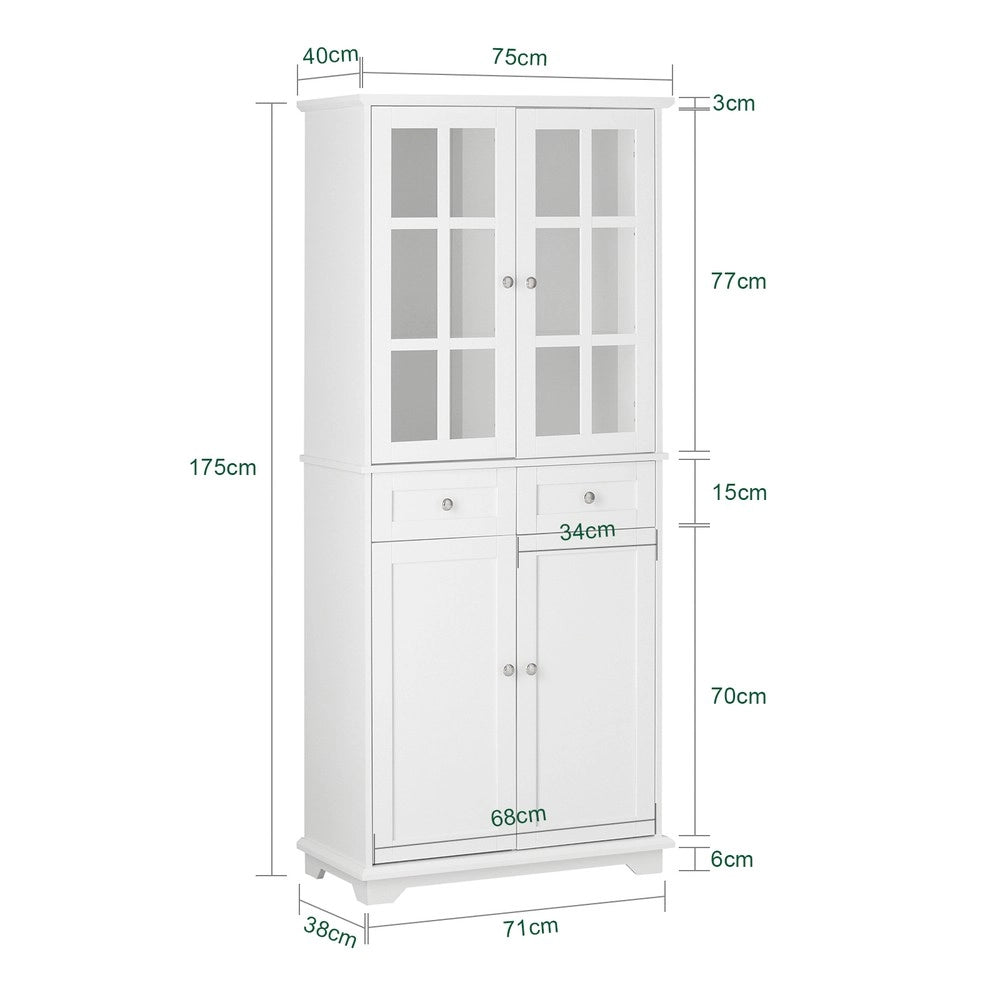 SoBuy Credenza Alta per Cucina Mobile Buffet in Legno con 6 scomparti e 2 cassetti Armadio Dispensa in Stile moderno Bianco 75x40x175cm FSB76-W