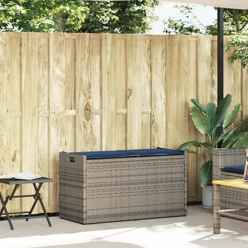 Cassapanca da Esterno con Cuscino-Baule-Panca con Contenitore Grigia 100 cm in Polyrattan 405095
