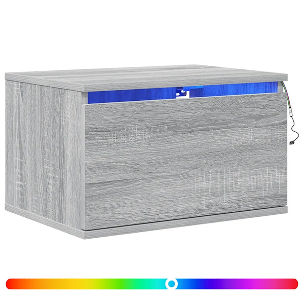 Set di 2 Comodini | Armadio da Notte | Mobiletto da notte a Parete con luci LED Grigio Sonoma