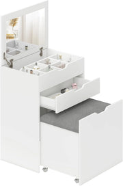 HOMCOM Toeletta da Camera con Specchiera e Sgabello Abbinato, Postazione Trucco con Vano Nascosto e Cassetto in Legno, Bianco