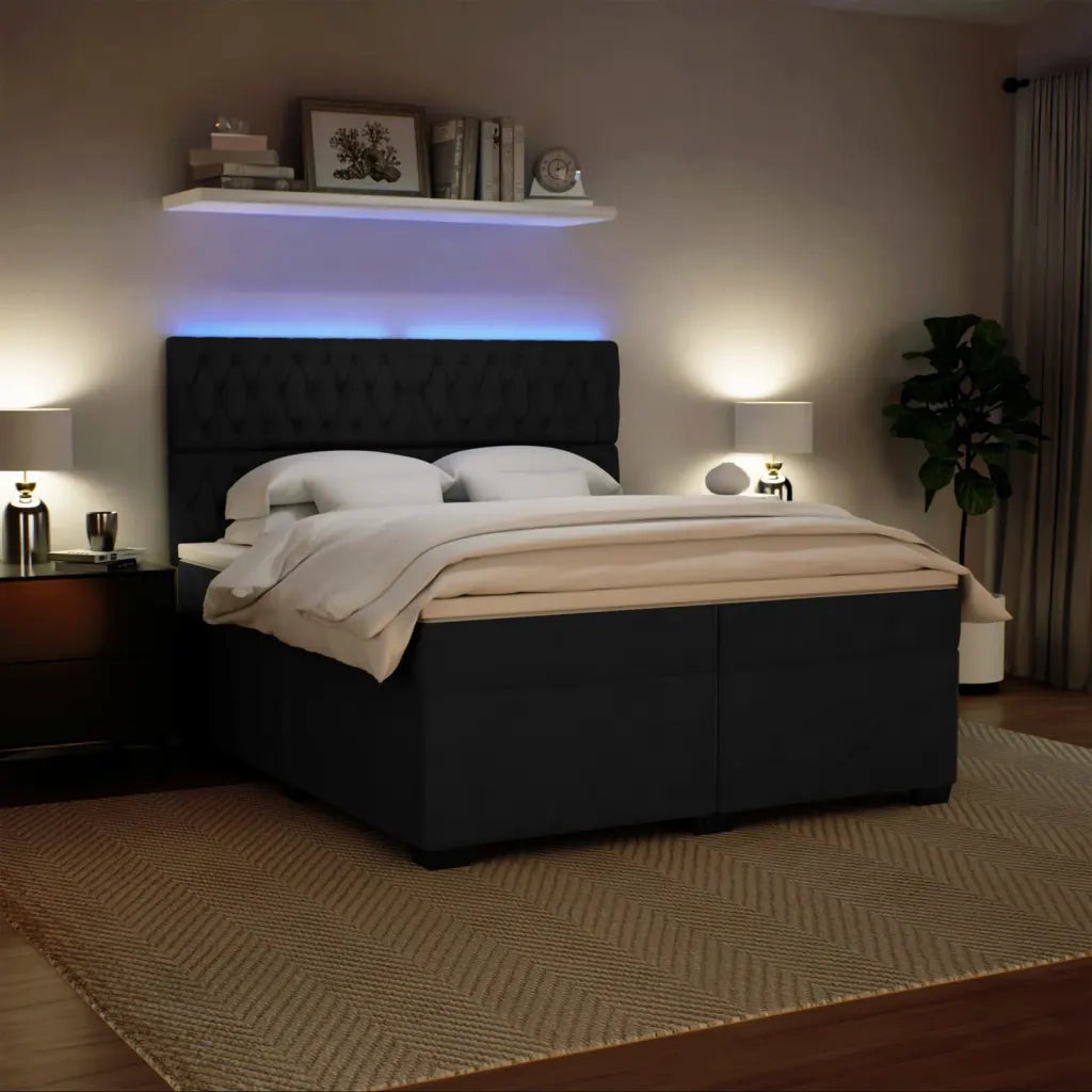 Giroletto a Molle con Materasso Nero 200x200 cm in Velluto