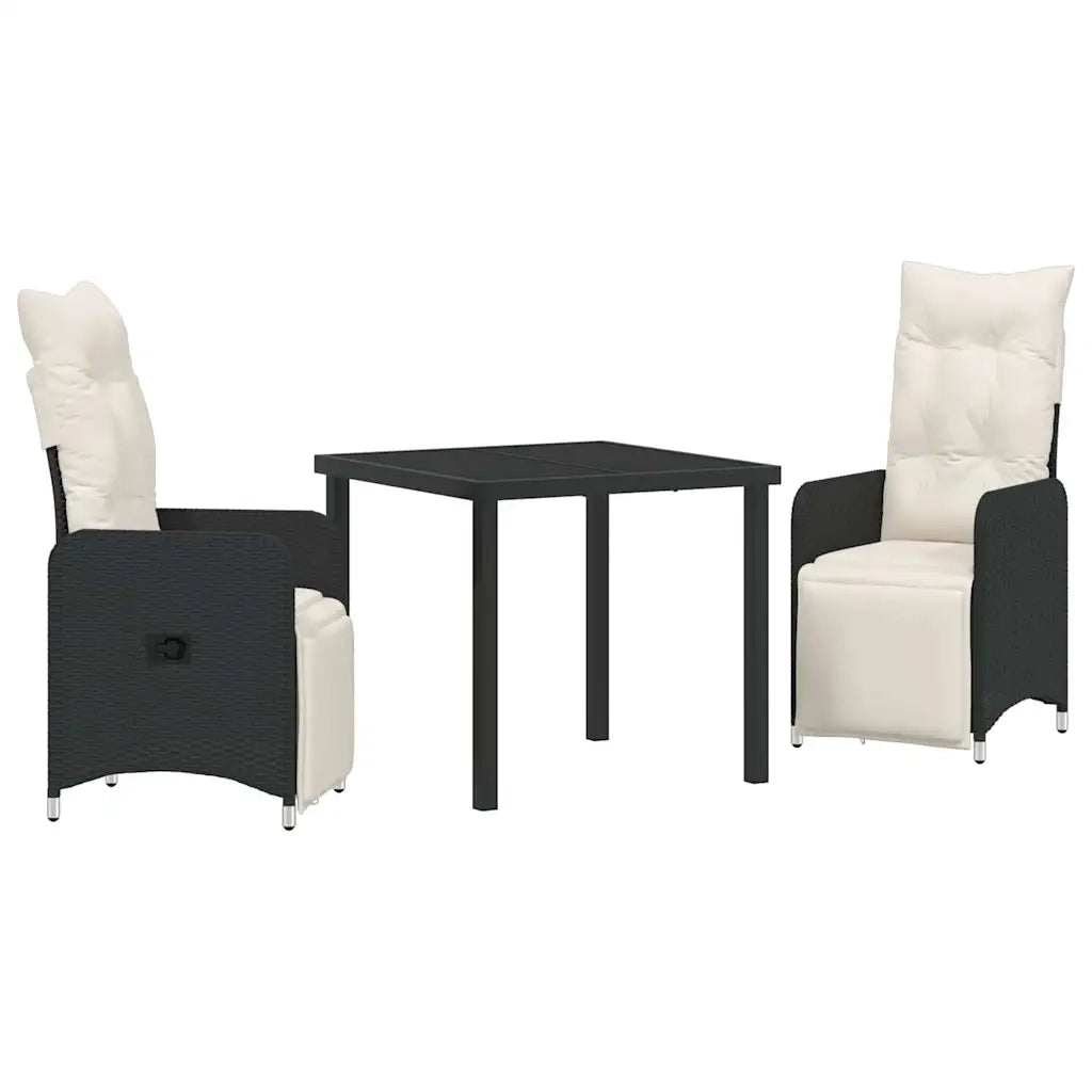 Set da Pranzo per Giardino con cuscino 3 pcs Nero polyrattan