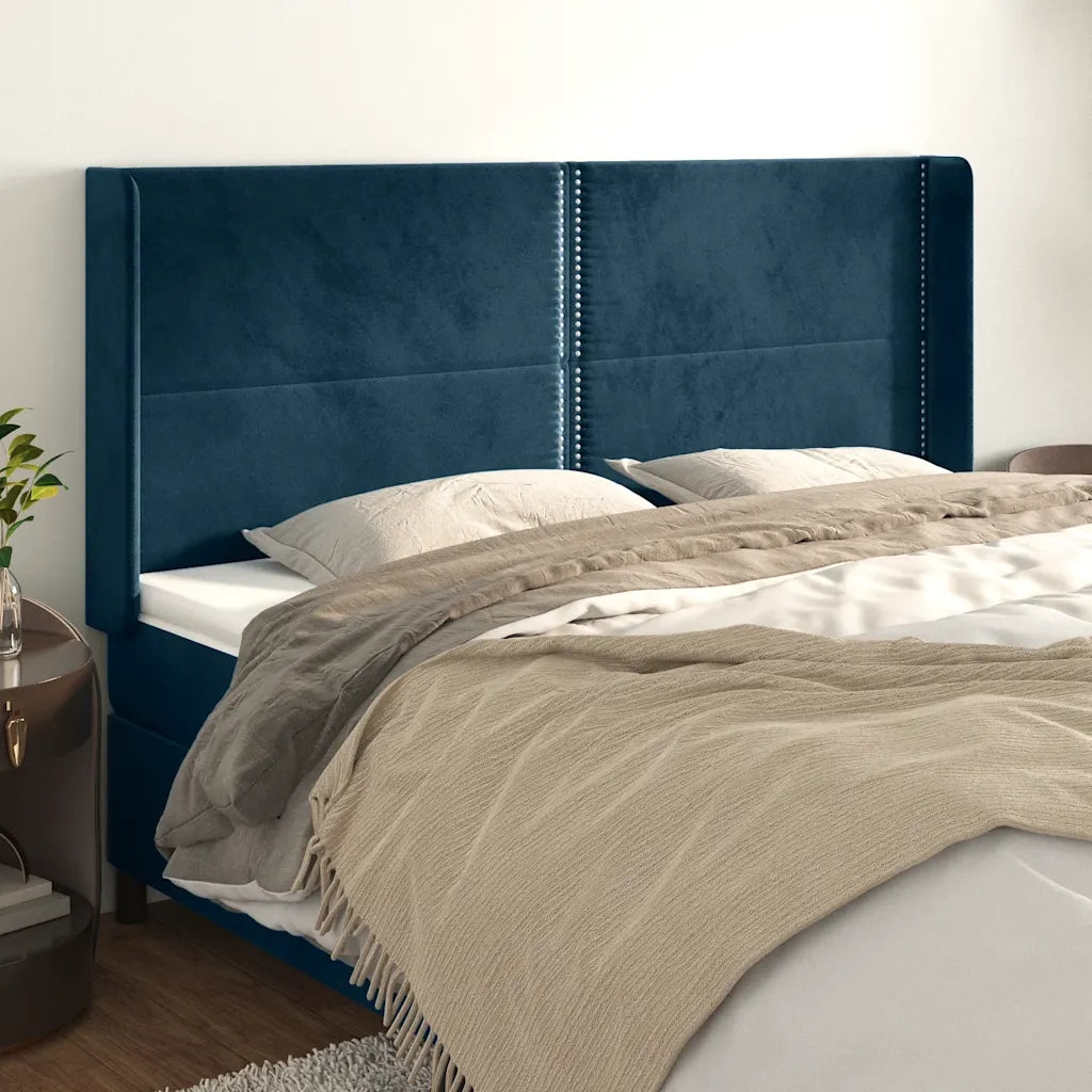 Testiera ad Orecchio Blu Scuro 163x16x118/128 cm in Velluto 3119498