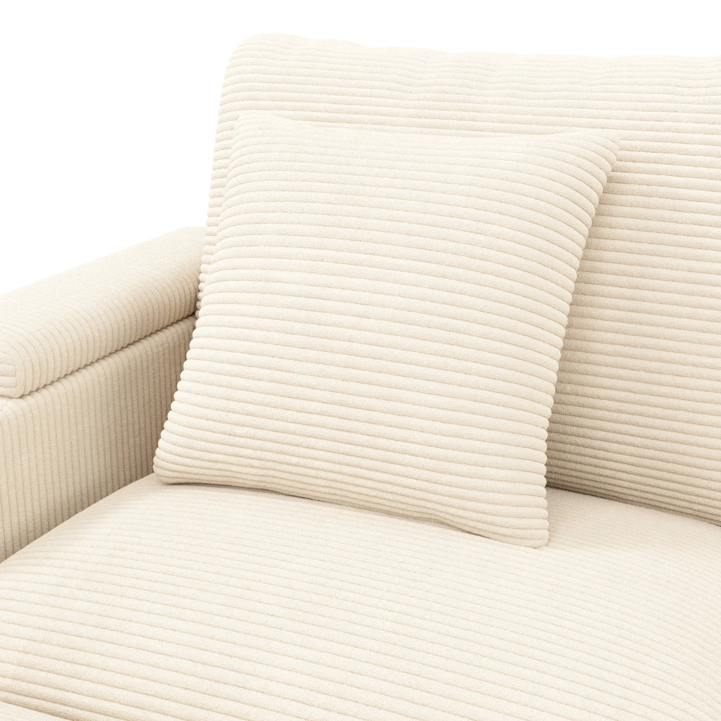 Divano modulare a U con funzione letto; porta smartphone e USB; in tessuto a coste beige