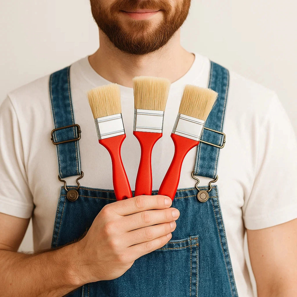 Kit pennellessa 30mm 40mm 50mm tripla setola bionda manico plastica