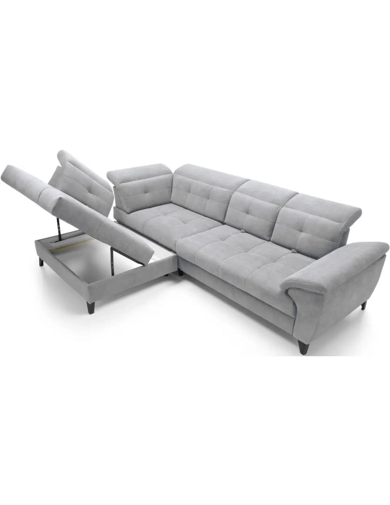 Divano ad angolo Grigio 5 posti angolo sinistro con letto 128x225cm INFERNO