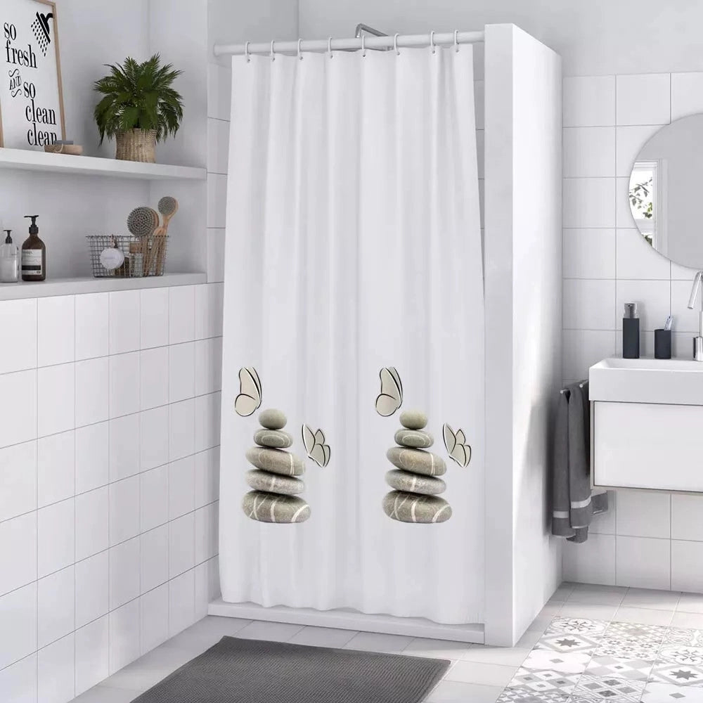 Trade Shop - Tenda Doccia Vasca Bagno Impermeabile Decorata Sassi Shabby Chic 240x200cm 87566 -