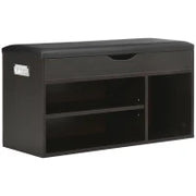 Scarpiera Salvaspazio da Ingresso Imbottita, Mobile da Ingresso con Scarpiera, con 3 Scomparti, Seduta in Pelle PU, per Soggiorno e Corridoio, 80x30x43 cm, Nero