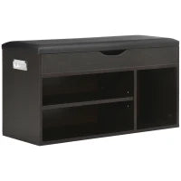 Scarpiera Salvaspazio da Ingresso Imbottita, Mobile da Ingresso con Scarpiera, con 3 Scomparti, Seduta in Pelle PU, per Soggiorno e Corridoio, 80x30x43 cm, Nero