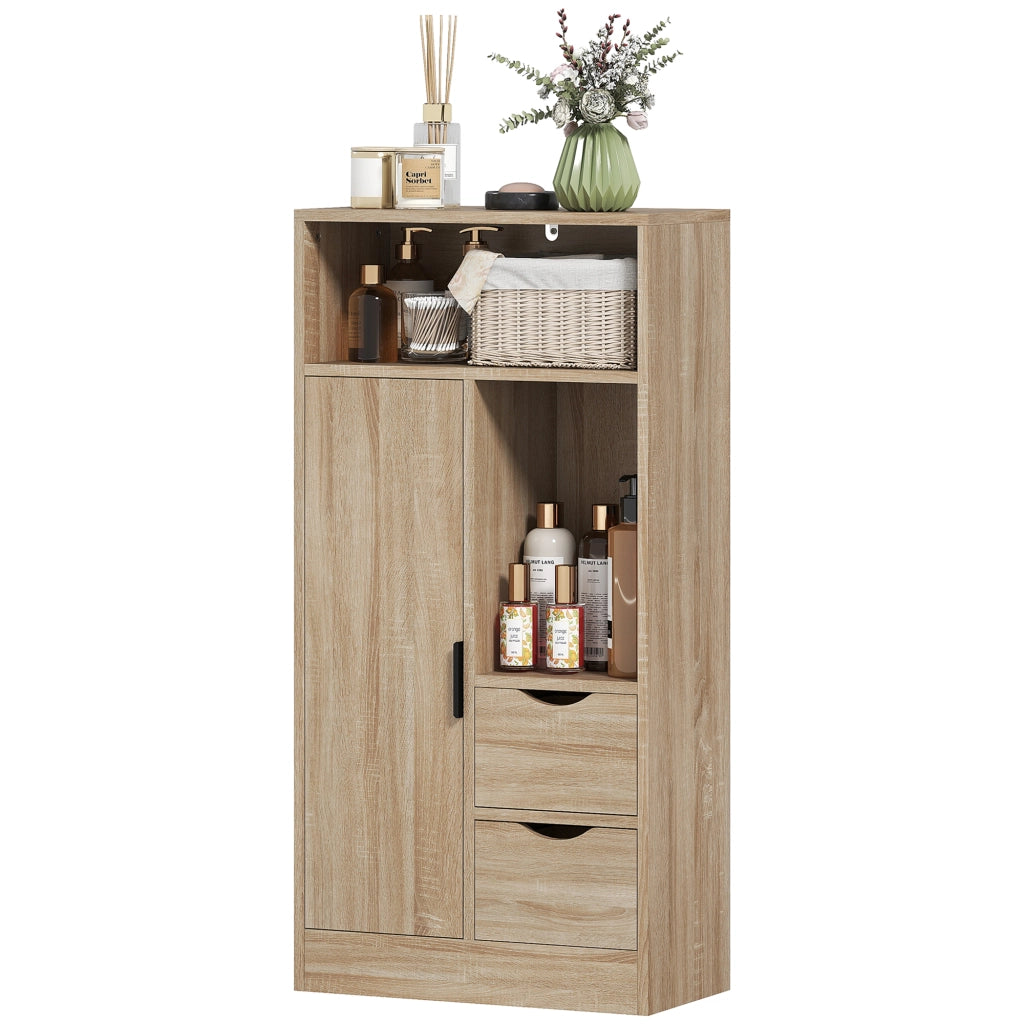 Mobile Bagno Salvaspazio con 2 Cassetti, Ripiani e Armadietto ¨C zephmum ¨C Legno Naturale, 50x25x100 cm